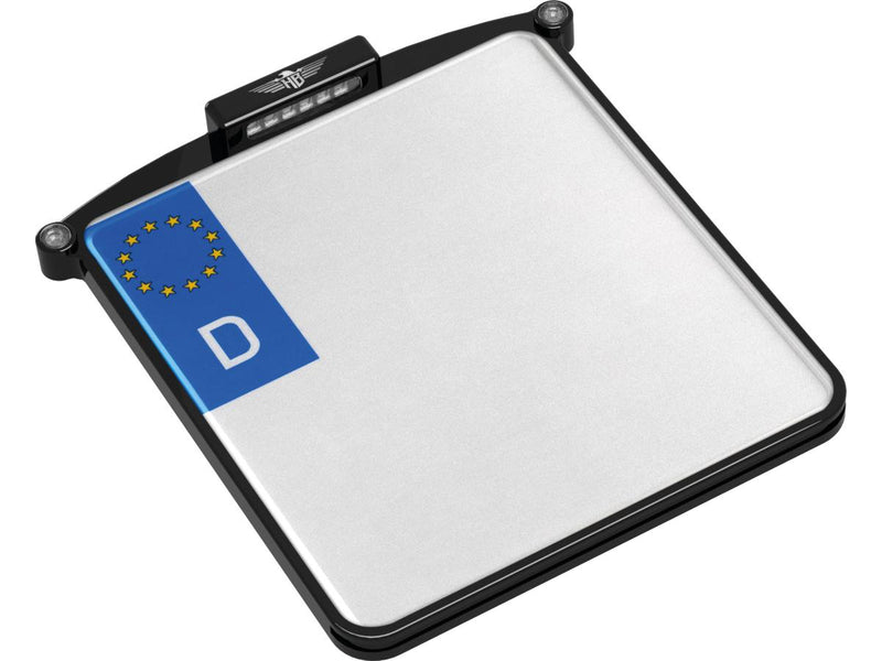 All-In-One Nano License Plate Base Plate 3 in 1 & License Plate Light German 200x180mm Black Anodized