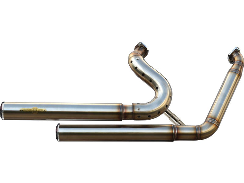 Top Chopp Staggered Forward Control Exhaust System Raw Hole Heat Shield Polished Smooth End Cap Outline - 2.5 Inch