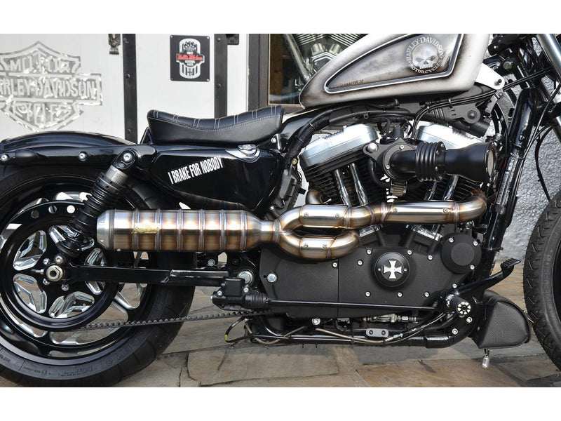 Bomb V2 Tattoo Exhaust System Raw Smooth Heat Shield Polished 4" For 07-16 Dyna