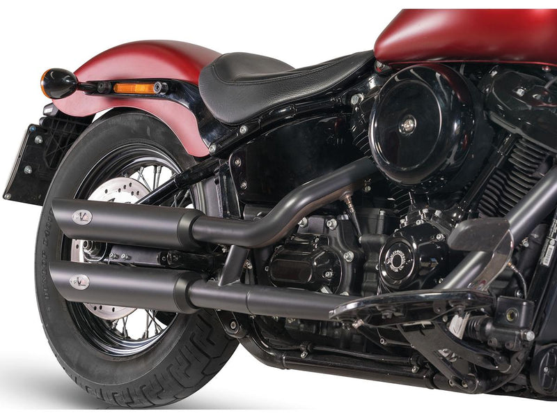 Double Slip-On Muffler Set Endcap Style Slash Cut Black Ceramic Coated For 21-23 FXST