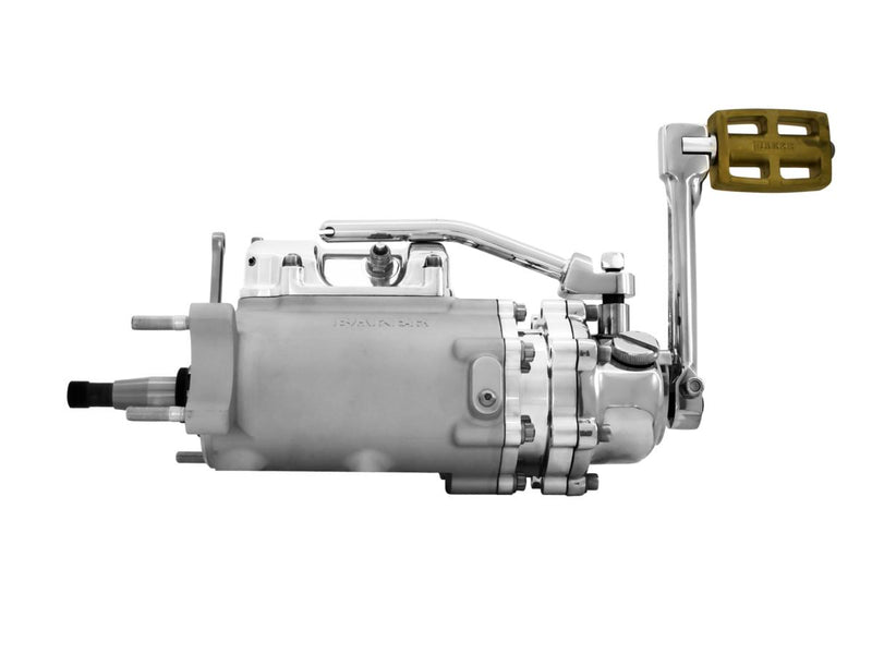 70-Early 84 Complete Transmission With Ear/Standard Shift Pattern Raw Case/Mechanical Kicker Cover/Bearing Doors & Top Covers Aluminium Polished Cable Clutch