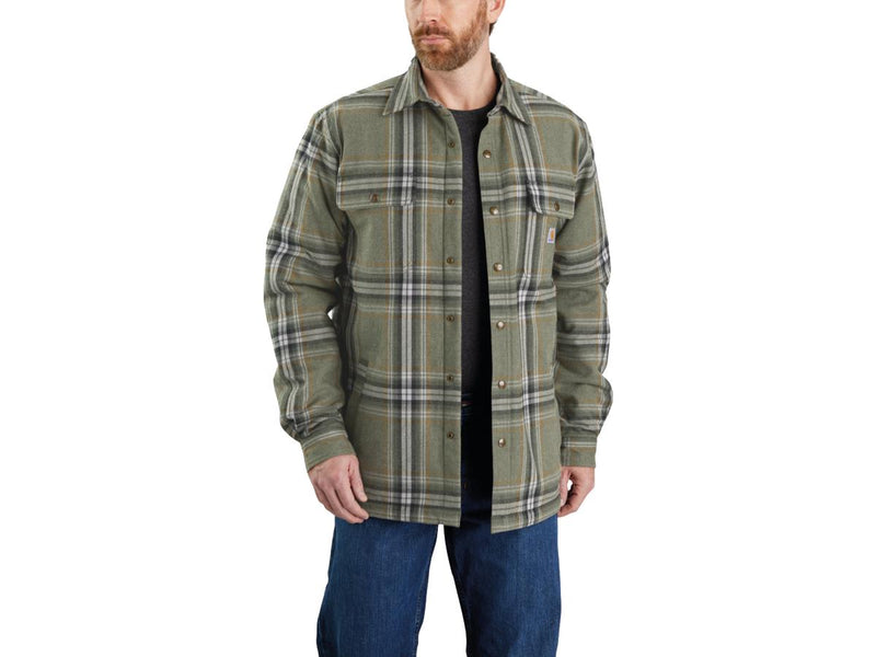 Relaxed Fit Heavyweight Flannel Sherpa-Lined Shirt Jacket Basil