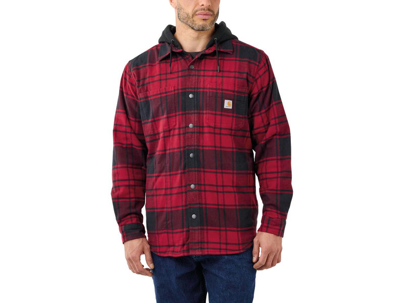 Rugged Flex Relaxed Fit Flannel Fleece-Lined Hooded Shirt Jacket Oxblood