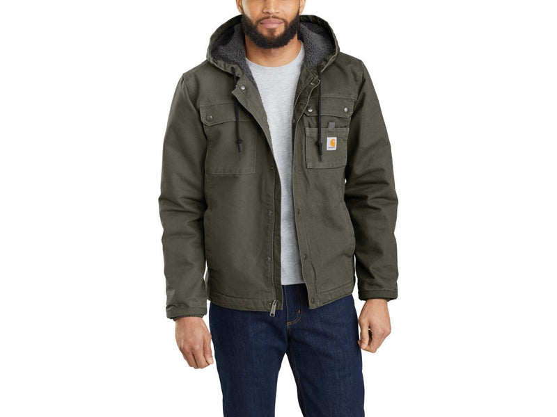 Relaxed Fit Washed Duck Sherpa-Lined Utility Jacket Moss