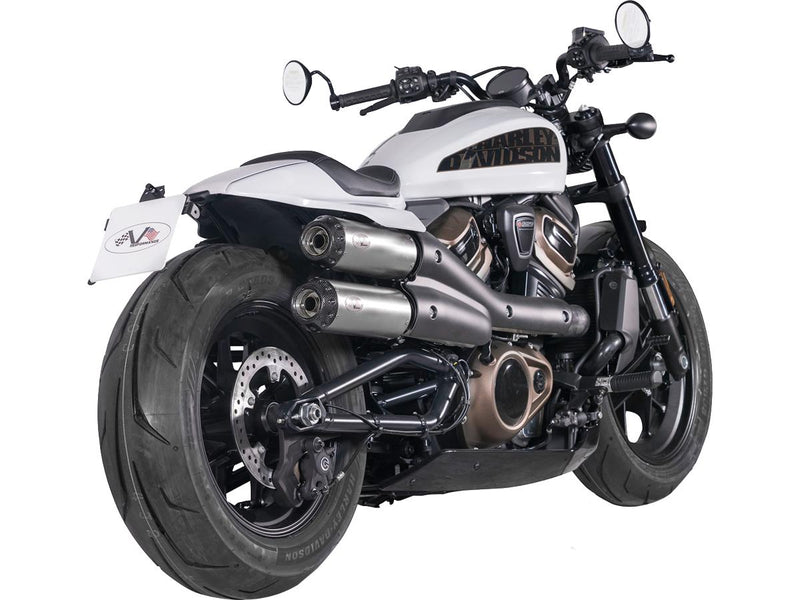 Sportster S 2in2 Racing Muffler & Mid-Pipe Set Endcap Tracker Carbon Stainless Steel Satin