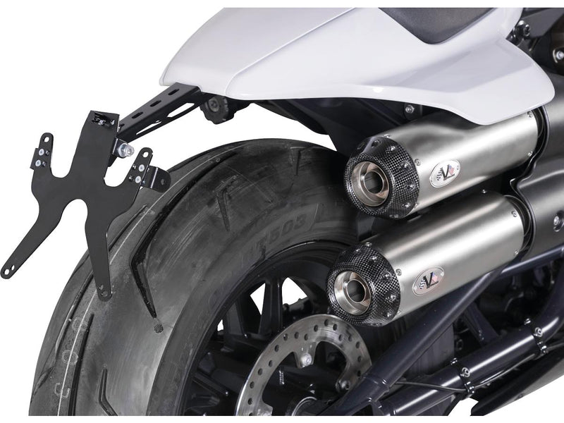 Sportster S 2in2 Racing Muffler & Mid-Pipe Set Endcap Tracker Carbon Stainless Steel Satin