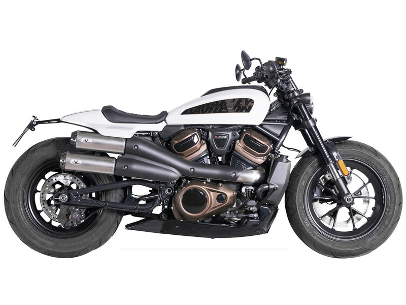 Sportster S 2in2 Racing Muffler & Mid-Pipe Set Endcap Tracker Carbon Stainless Steel Satin