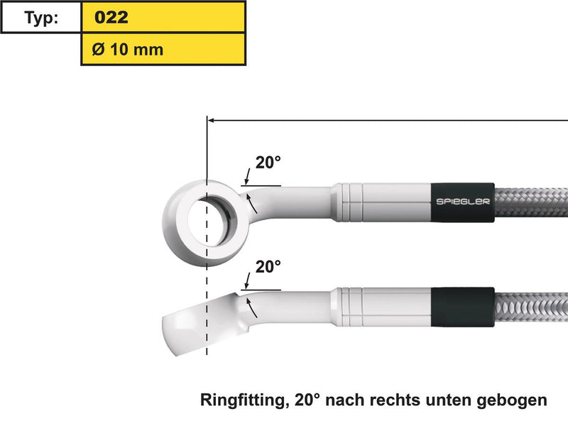 Vario Line Banjo Fitting Type 022 20 Degree Right Side Bend 20 Degree Down Elbow Abs Block Stainless Steel 10 MM