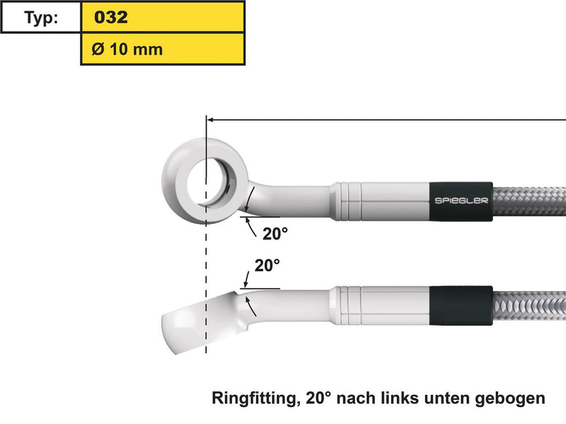 Vario Line Banjo Fitting Type 032 20 Degree Left Side Bend 20 Degree Down Elbow Abs Block Stainless Steel 10 MM