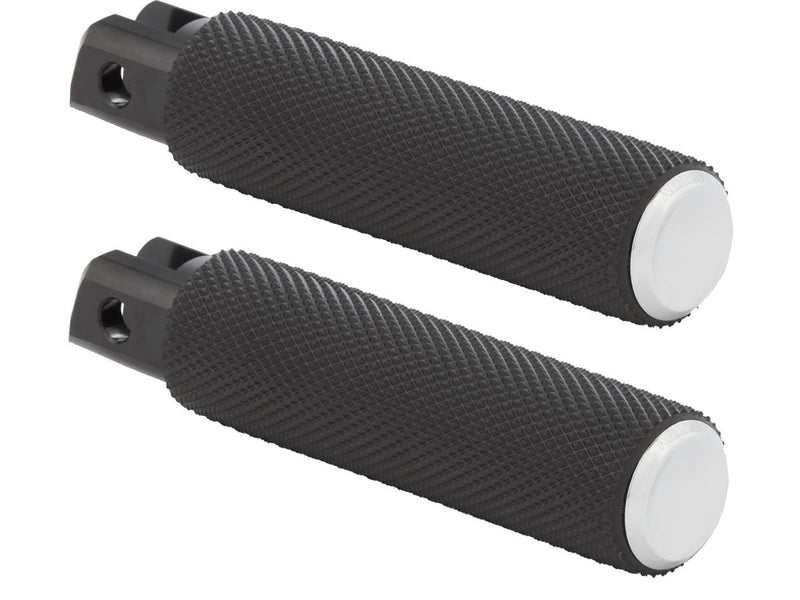 Knurled Rubber Footpegs Black Rubber Chrome Endcap