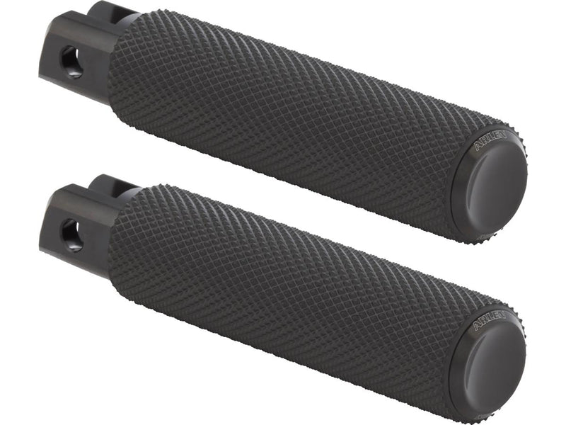 Knurled Rubber Footpegs Black Rubber Black Endcap