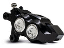 Race Series Monoblock Brake Caliper Clear Anodized Billet Bore Caps Black Anodized Front Left