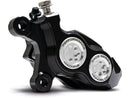 Race Series Monoblock Brake Caliper Clear Anodized Billet Bore Caps Black Anodized Front Left