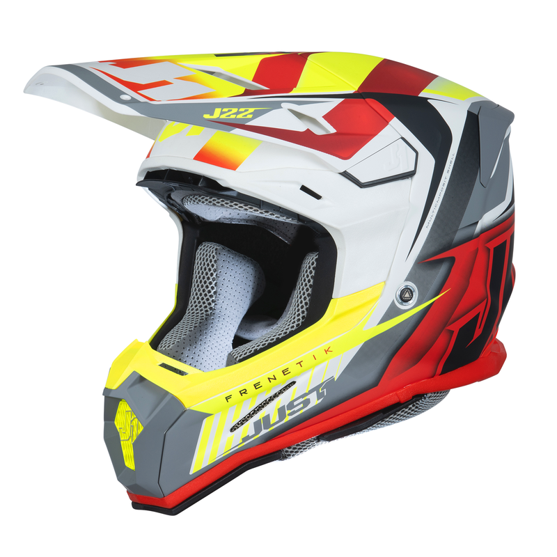 J22 Motocross Helmet Frenetik Fire Fluo Yellow / Red / White