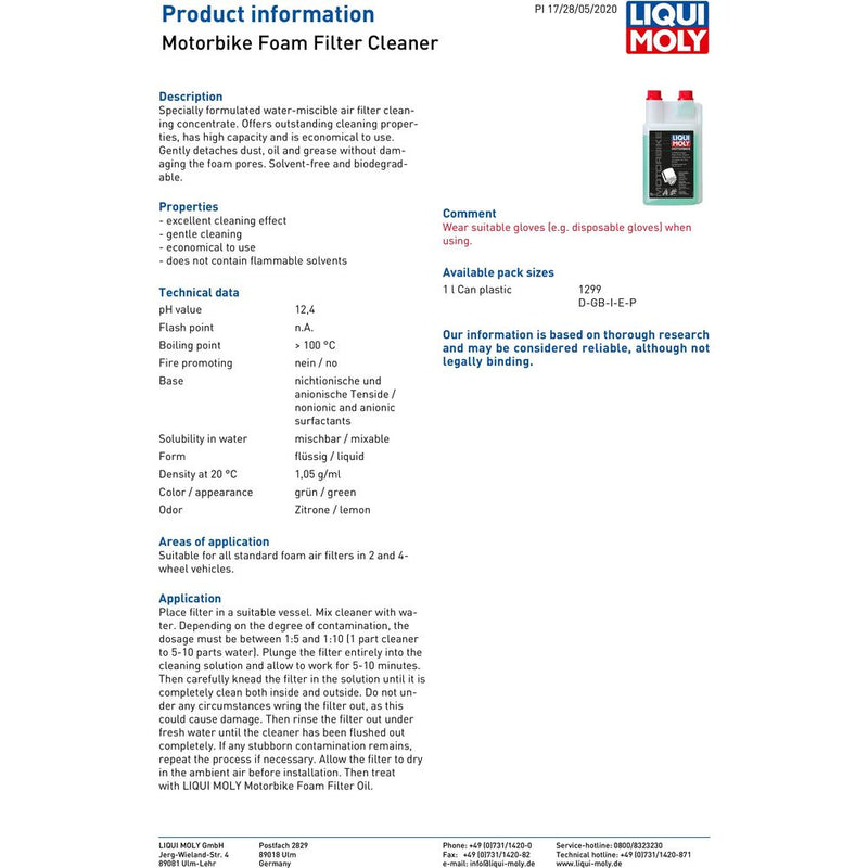 Liqui Moly Foam Filter Cleaner Oil