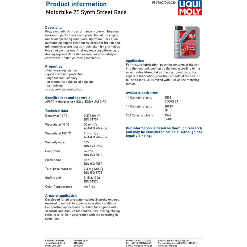 Liqui Moly 2 Stroke Fully Synthetic Street Race Oil