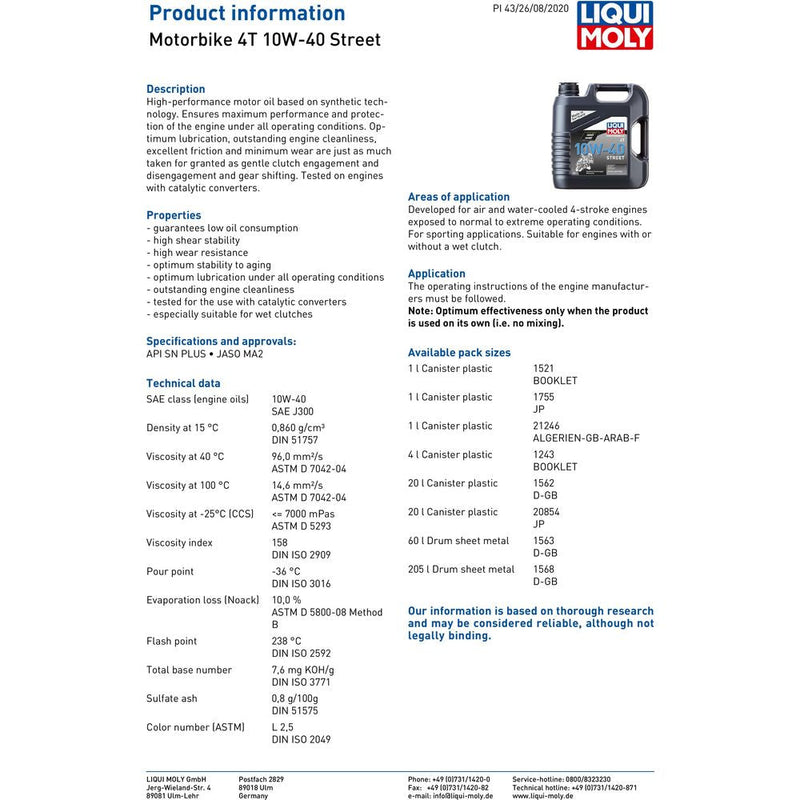 Liqui Moly 4 Stroke Semi Synthetic Street 10W-40 Oil