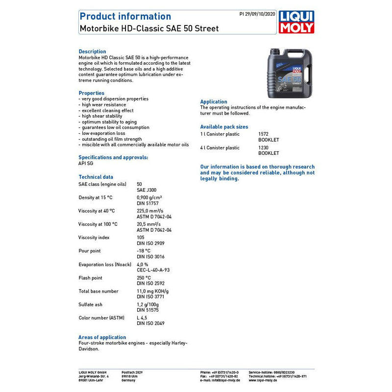 Liqui Moly 4 Stroke Mineral HD-Classic Street SAE 50 Oil