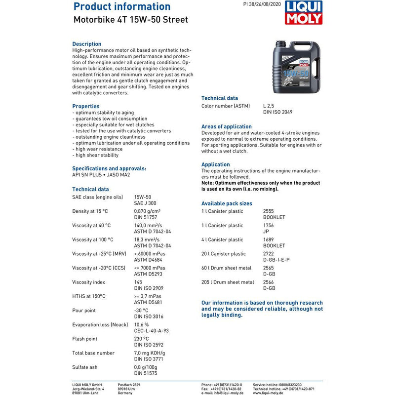 Liqui Moly 4 Stroke Semi Synthetic Street 15W-50 Oil