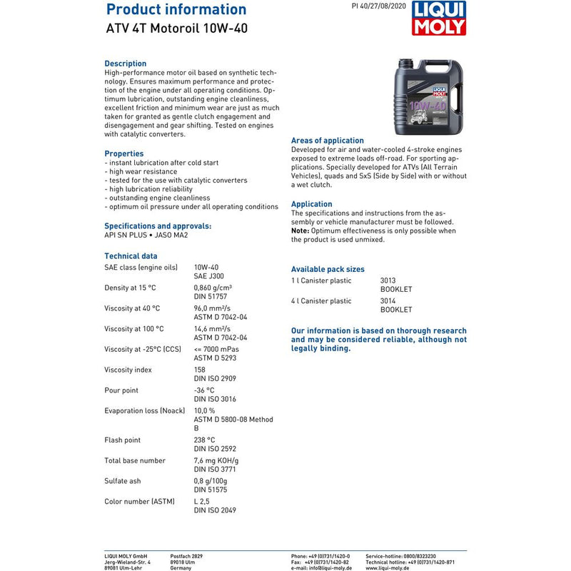 Liqui Moly 4 Stroke Semi Synthetic ATV SxS 10W-40 Oil