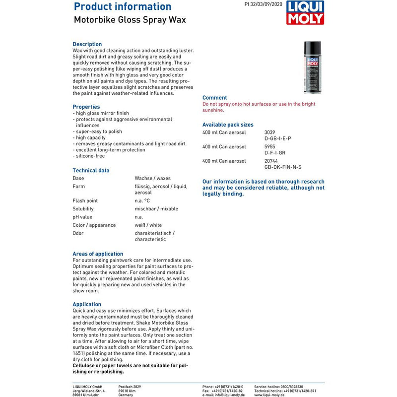 Liqui Moly Gloss Spray Wax 3039