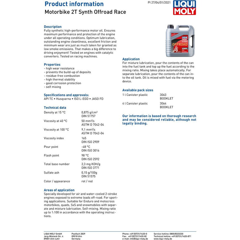 Liqui Moly 2 Stroke Fully Synthetic Offroad Race Oil