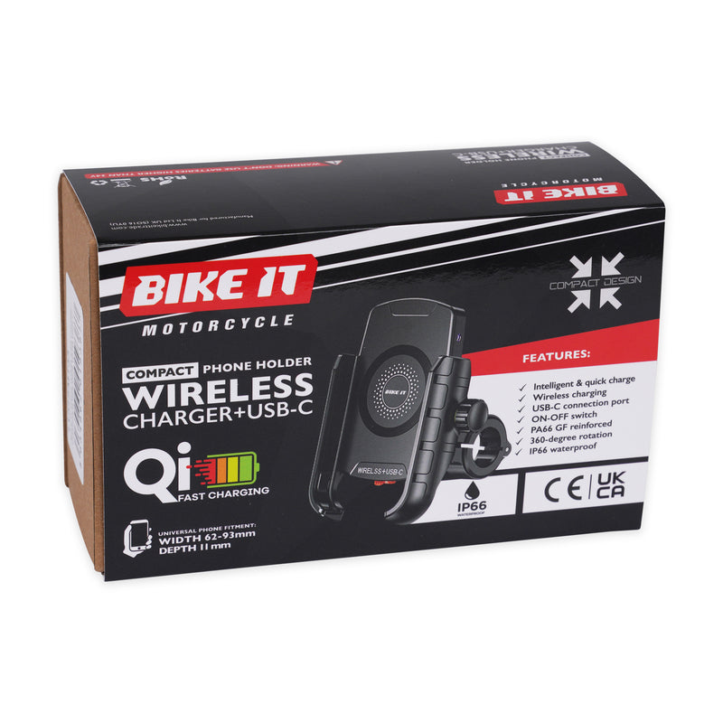 Compact Motorcycle Wireless Charger + USB-C Phone Holder