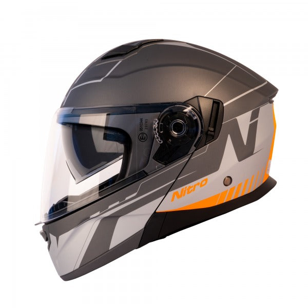 F350 Analog Flip Up Helmet Gun Metal / Light Grey / Fluo Orange