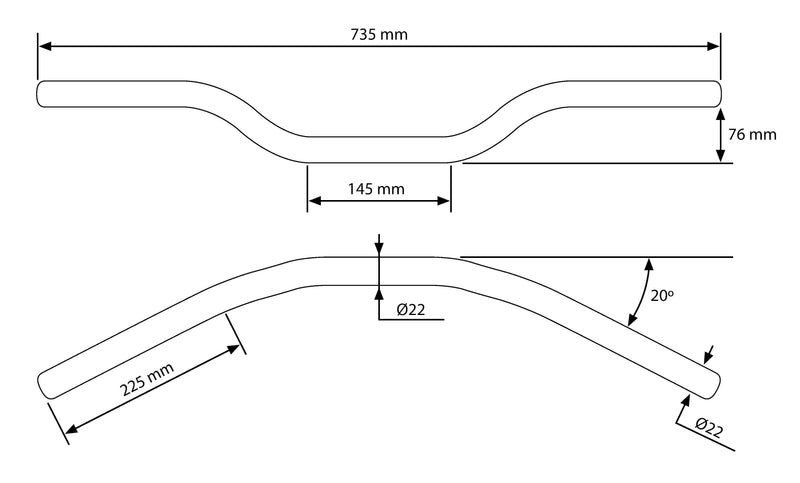 Handlebar 22mm Cylindrical 76mm Rise Gold