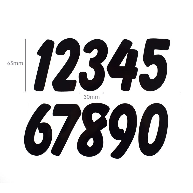 Pyramid Decals Racing Numbers Set 0-9 2D Black