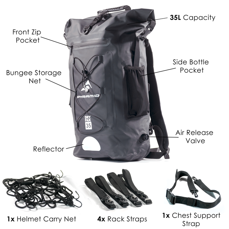 Waterproof 35L Motorcycle Backpack Black