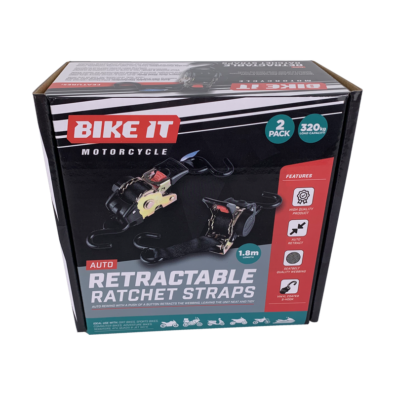 Auto Retractable Ratchet Tiedowns 25mm x 1.8M 2pcs