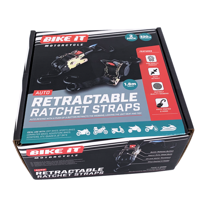 Auto Retractable Ratchet Tiedowns 25mm x 1.8M 2pcs