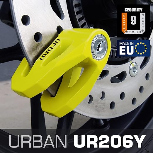 Security UR206Y Motorcycle Disc Lock + Reminder Cable - Security Level 10
