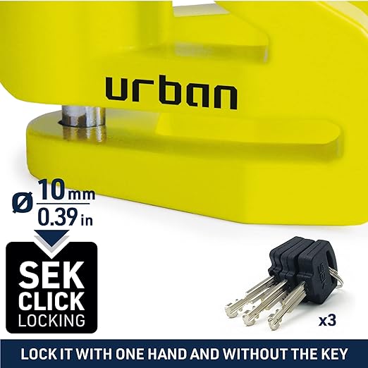 Security UR208Y Motorcycle Disc Lock + Reminder Cable - Security Level 10