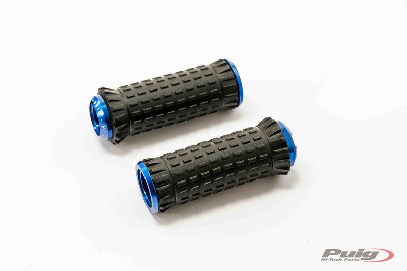 Hi-Tech R-Fighter S Footpegs Blue Anodised Aluminium with Removable Black Rubber Grip