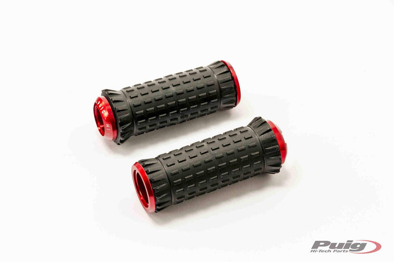 Hi-Tech R-Fighter S Footpegs Red Anodised Aluminium with Black Removable Rubber Grip