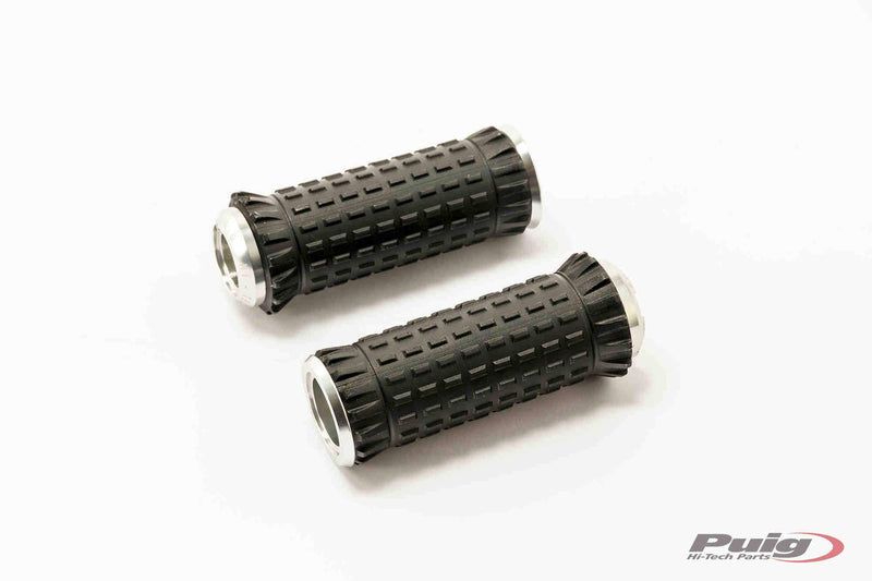 Hi-Tech R-Fighter S Footpegs Silver Anodised Aluminium with Removable Black Rubber Grip