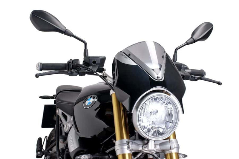 Retrovision Nose Fairing Black with Light Smoke Screen For BMW R Nine T 2014-2020