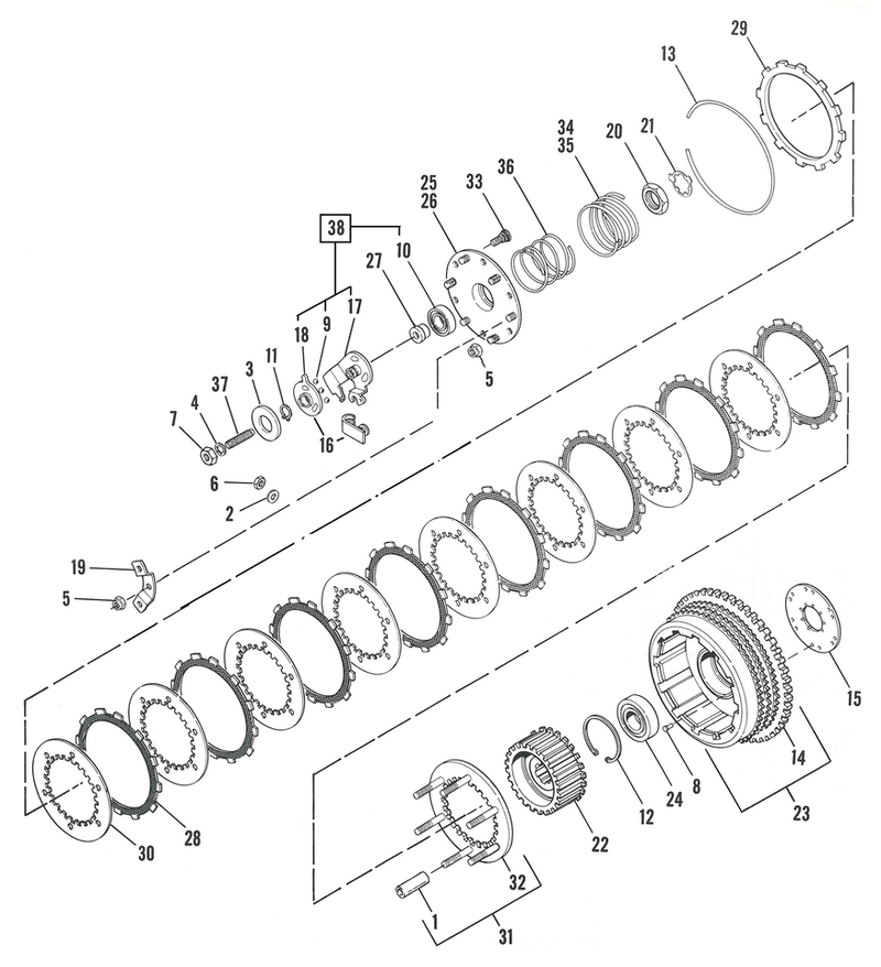 Clutch Parts For 1971-Early 1984 Ironhead Sportster Clutch Drum Kick/Electric XL71-80