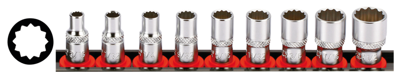 1/4 Inch Socketset Inch Sizes 9Pc On Rail