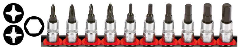 1/4 Inch Socketbitset Metric 10Pc On Rail