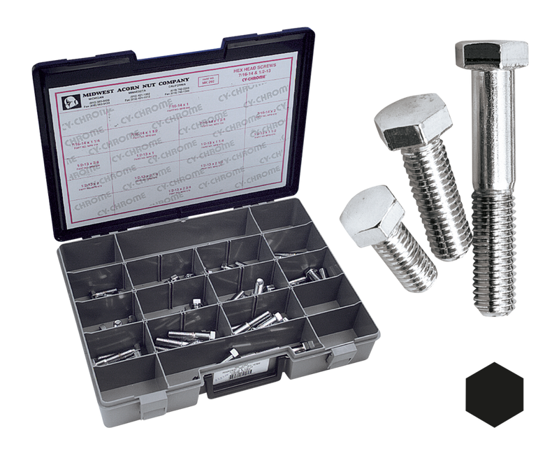 Assortment Tray Chrome Hex Head Cap Screws - 65 Pieces