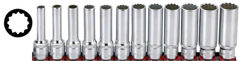 1/2 Inch Socketset 12-Point Long 12Pc On Rai