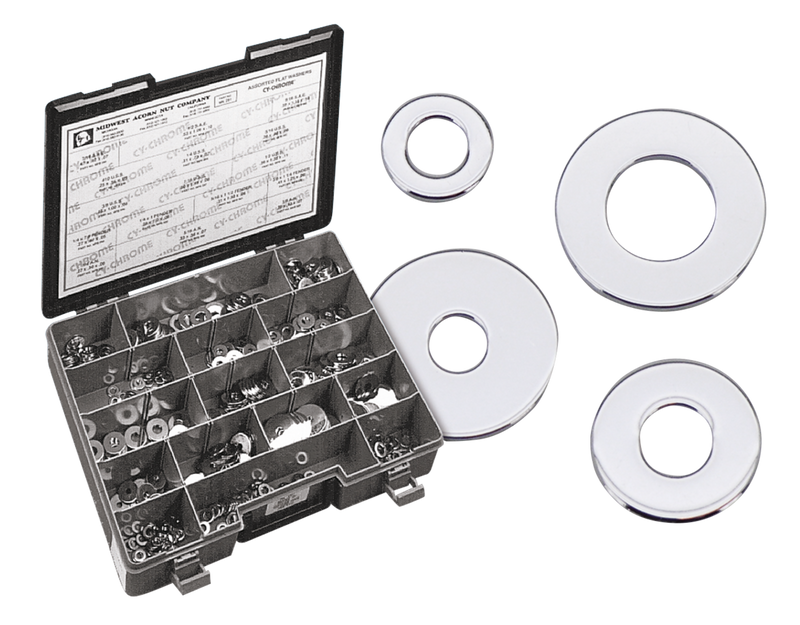 Assortment Tray Flat Washers Chrome 16 Sizes