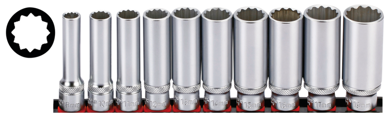 3/8 Inch Socketset 12-Point Long Metric 10Pc