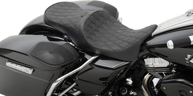 Backrest Compatible 2-Up Leather Touring Seat Double Diamond Black