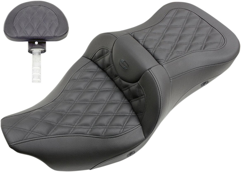 Heated Road Sofa Lattice Stitched Seat Black For Harley Davidson FLHR 1584 2008