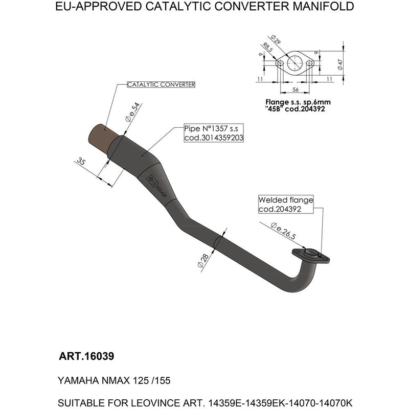 Catalytic Converter Manifold For Yamaha GPD 125 ABS 2017-2020