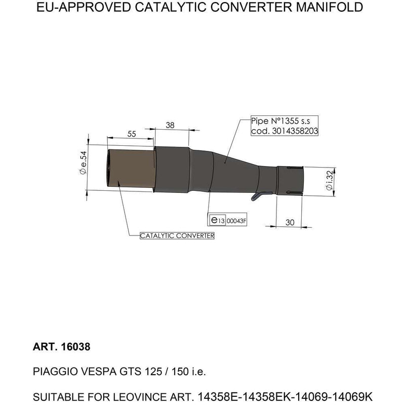 Catalytic Converter Manifold For Vespa GTS 125 I.E. ABS 2017